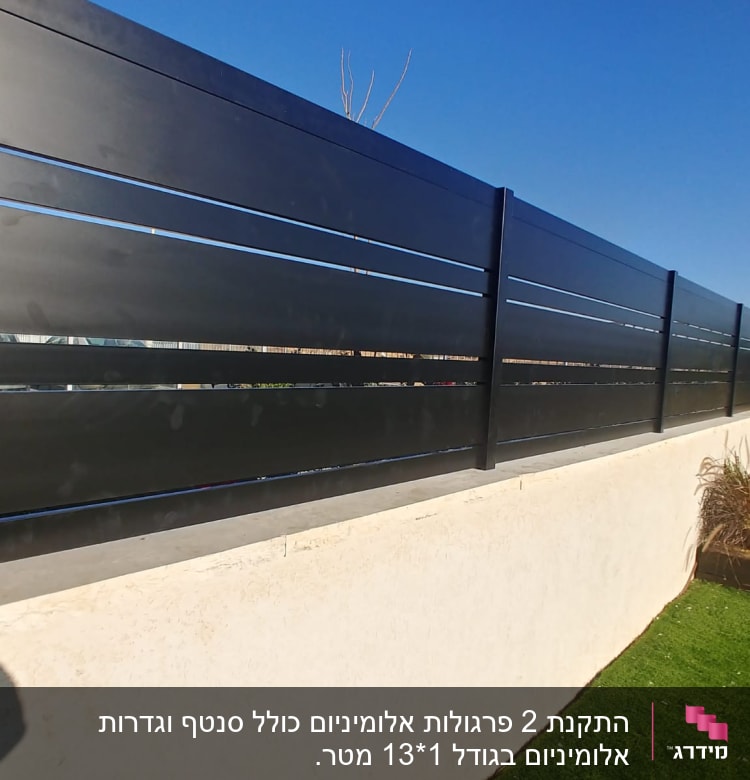 גדר אלומיניום שחורה על קיר בטון